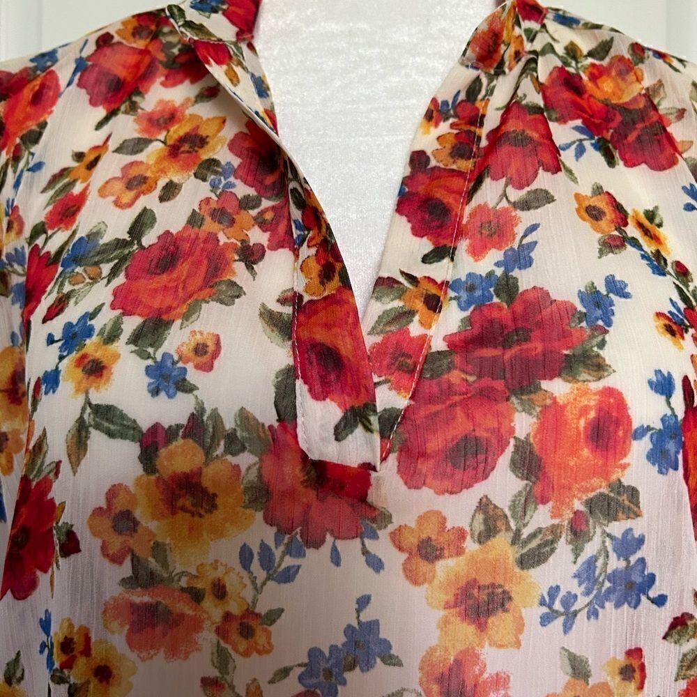 Alice Blue Womens Romantic Floral Casual Chic Flowy Sheer Tunic Top Lightweight - Picture 4 of 13